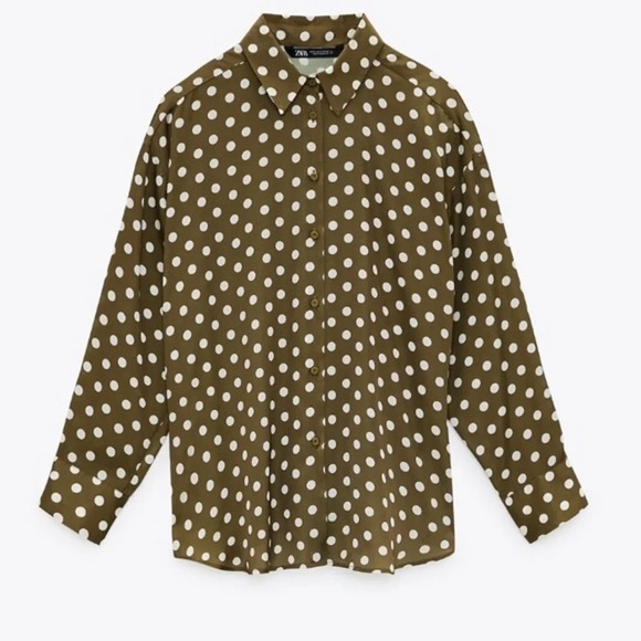 Zara satin effect green polka  dot blouse - Picture 7 of 11